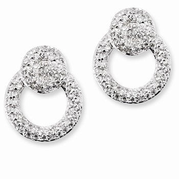 Sterling Silver CZ Double Circles Post Earrings