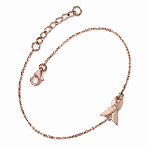 Sterling Silver Rose Gold Plated Cz Awarness Ribbon Bracelet