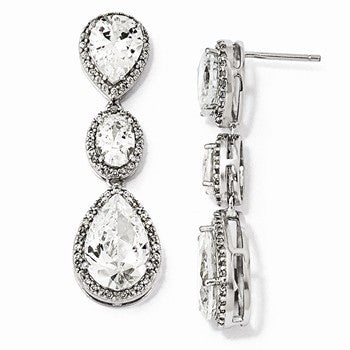 Sterling Silver Fancy CZ Dangle Post Earrings