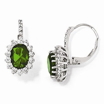 Sterling Silver Glass Simulated Emerald CZ Leverback Earrings