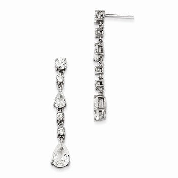 Sterling Silver CZ Dangle Post Earrings