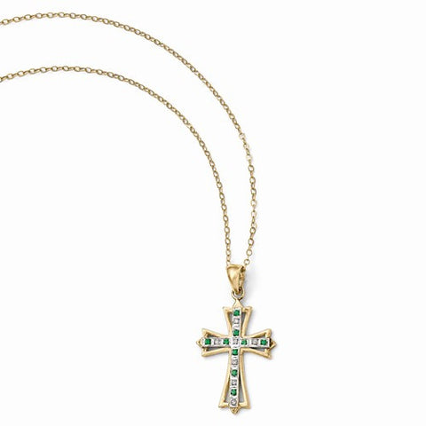Sterling Silver & Gold-Plated Dia & Emerald Cross Necklace