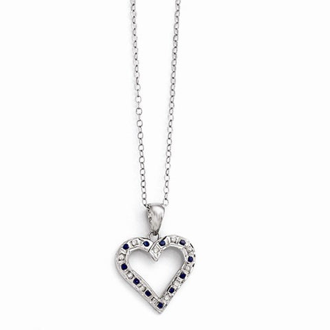 Sterling Silver & Platinum-Plated Dia & Sapphire Heart Necklace