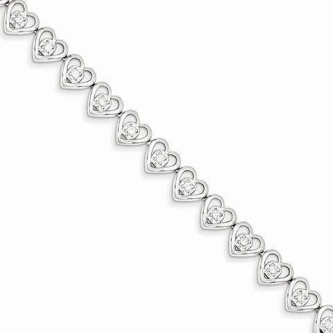 Sterling Silver Diamond Heart Bracelet