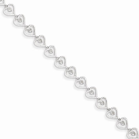Sterling Silver Diamond Heart Link Bracelet