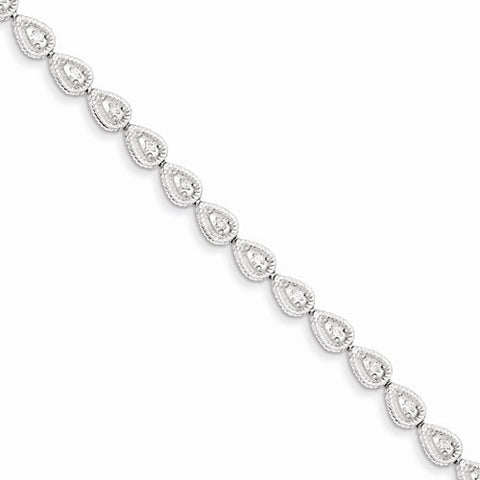 Sterling Silver Rhodium Plated Diamond Teardrop Link Bracelet