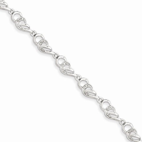 Sterling Silver Rhodium Plated Diamond Fancy Link Bracelet