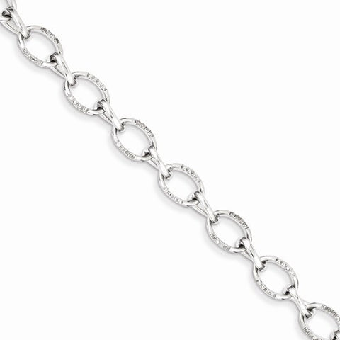 Sterling Silver Rhodium Plated Diamond Oval Link Bracelet
