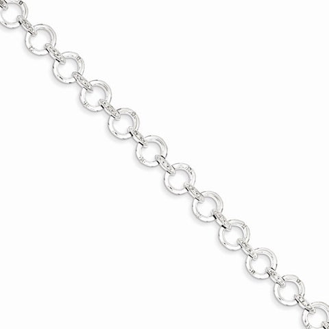 Sterling Silver Rhodium Plated Diamond Circle Link Bracelet