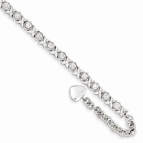 Sterling Silver Rhodium Plated Diamond & Heart Charm