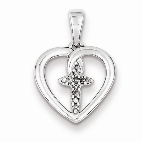 Sterling Silver Diamond Cross in Heart Pendant, Pendants for Necklace