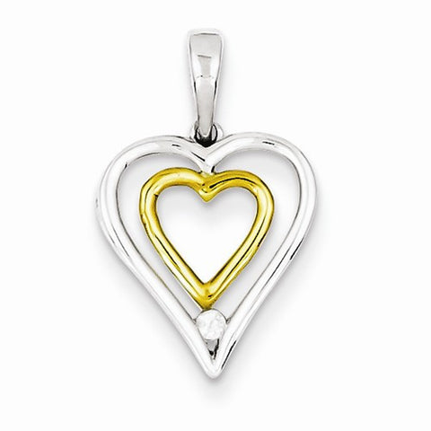 Sterling Silver & 14k Gold-Plated Diamond Heart pendant, Exquisite Pendants for Necklace