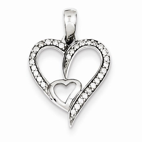 Sterling Silver Diamond Heart Pendant, Fine Pendants for Necklace