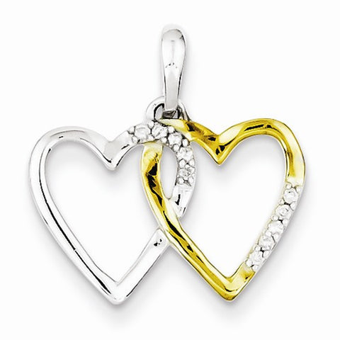 Sterling Silver & 14k Gold-Plated Diamond Heart pendant, Pendants for Necklace