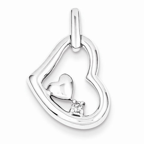 Sterling Silver Diamond Heart in Heart pendant, Alluring Pendants for Necklace