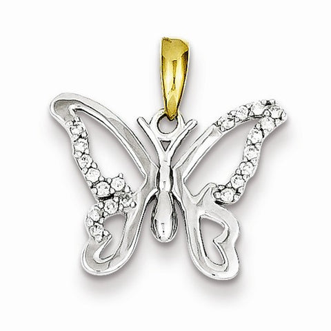 Sterling Silver & 14k Gold-Plated Diamond Butterfly Pendant, Pendants for Necklace