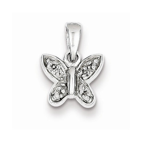 Sterling Silver Rhodium Diamond Butterfly pendant, Fine Pendants for Necklace