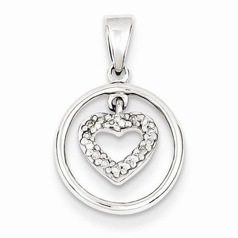 Sterling Silver Diamond Rhodium Heart in Circle Pendant, Pendants for Necklace