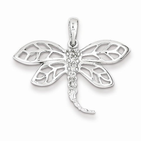 Sterling Silver Rhodium Diamond Dragonfly Pendant, Pendants for Necklace