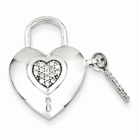 Sterling Silver Diamond Heart Lock & Key Pendant, Pendants for Necklace