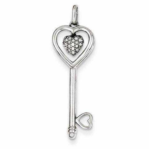 Sterling Silver Diamond Key Pendant, Alluring Pendants for Necklace