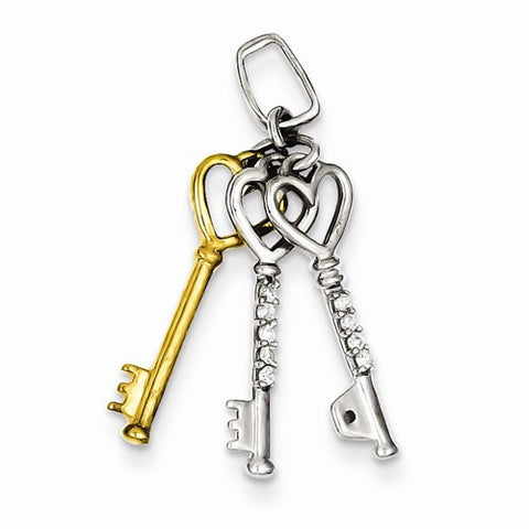 Sterling Silver & 14k Gold-Plated Diamond Keys Pendant, Pendants for Necklace
