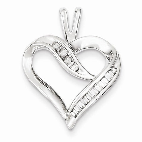Sterling Silver Diamond Heart Pendant, Beautiful Pendants for Necklace