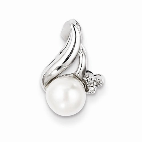 Sterling Silver Rhodium 6mm FW Cultured Pearl & Diamond pendant, Alluring Pendants for Necklace