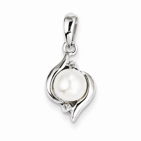 Sterling Silver Rhodium 6mm FW Cultured Pearl & Diamond pendant, Appealing Pendants for Necklace