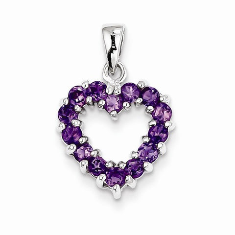 Sterling Silver Rhodium Amethyst Heart Pendant, Pendants for Necklace