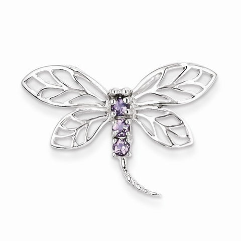 Sterling Silver Rhodium Amethyst Dragonfly Pendant, Pendants for Necklace