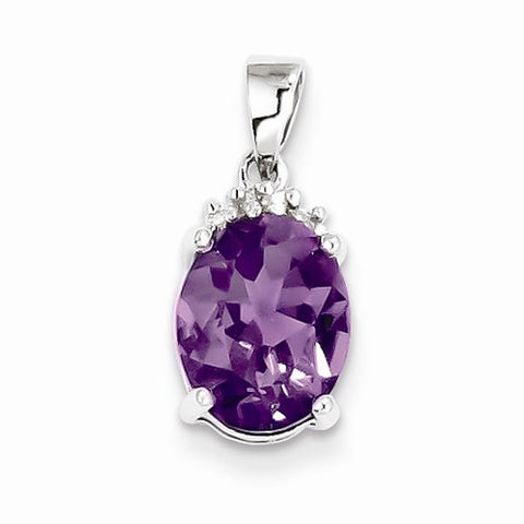 Sterling Silver Rhodium Amethyst & Diamond pendant, Fine Pendants for Necklace