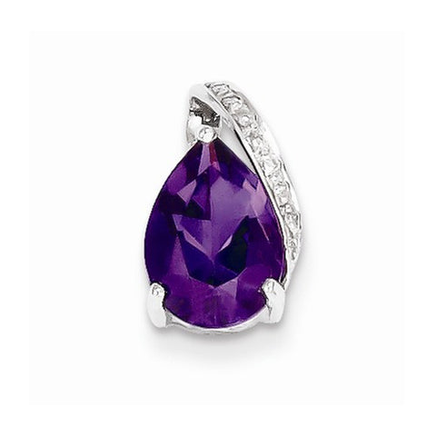 Sterling Silver Rhodium Pear Amethyst Pendant, Pendants for Necklace