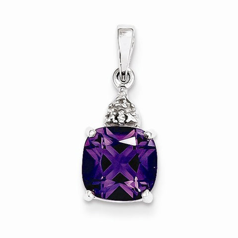 Sterling Silver Rhodium Amethyst & Diamond pendant, Pretty Pendants for Necklace