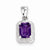Sterling Silver Rhodium Emerald-cut Amethyst & Diamond pendant, Gorgeous Pendants for Necklace