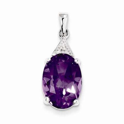 Sterling Silver Rhodium Amethyst & Diamond pendant, Lovely Pendants for Necklace