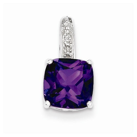 Sterling Silver Rhodium Amethyst & Diamond pendant, Stylish Pendants for Necklace