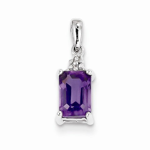 Sterling Silver Rhodium Amethyst & Diamond pendant, Classy Pendants for Necklace