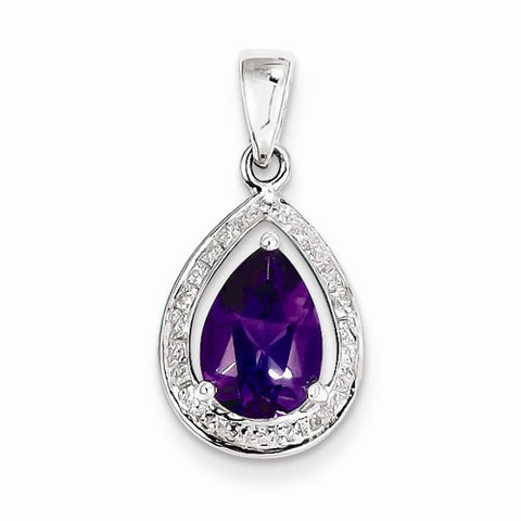 Sterling Silver Rhodium Amethyst & Diamond pendant, Adorable Pendants for Necklace