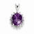 Sterling Silver Rhodium Oval Amethyst & Diamond Pendant, Pendants for Necklace