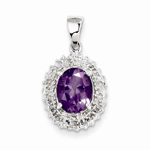 Sterling Silver Rhodium Amethyst & Diamond pendant, Dazzling Pendants for Necklace