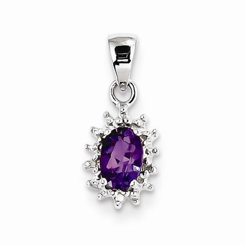 Sterling Silver Rhodium Amethyst & Diamond pendant, Beautiful Pendants for Necklace