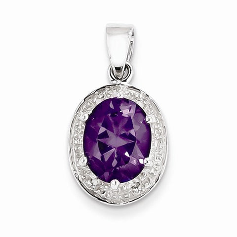 Sterling Silver Rhodium Amethyst & Diamond Pendant, Exquisite Pendants for Necklace