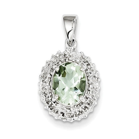 Sterling Silver Rhodium Green Quartz & Diamond Pendant, Lovely Pendants for Necklace