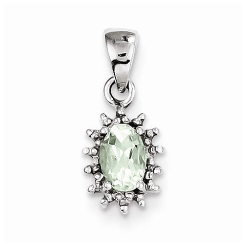 Sterling Silver Rhodium Green Quartz & Diamond Pendant, Stylish Pendants for Necklace