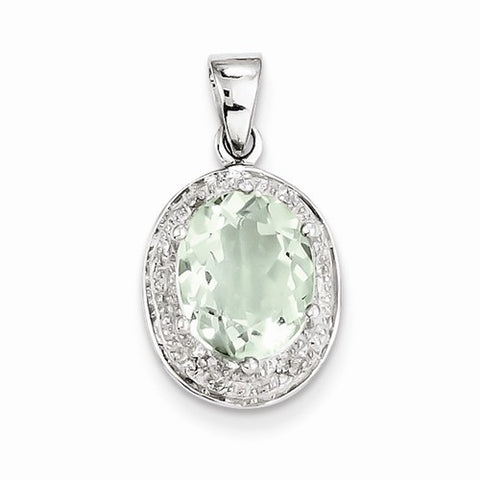 Sterling Silver Rhodium Green Quartz & Diamond pendant, Classy Pendants for Necklace