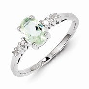 Sterling Silver w/Rhodium Green Amethyst & Diamond Ring