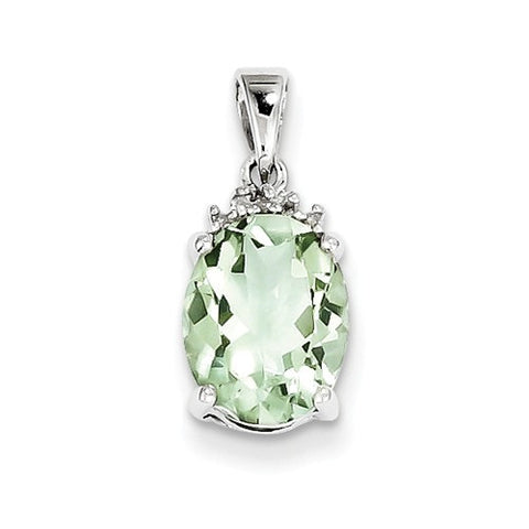 Sterling Silver Rhodium Green Quartz & Diamond pendant, Charm