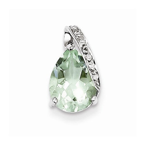Sterling Silver Rhodium Pear Green Quartz Pendant, Pendants for Necklace
