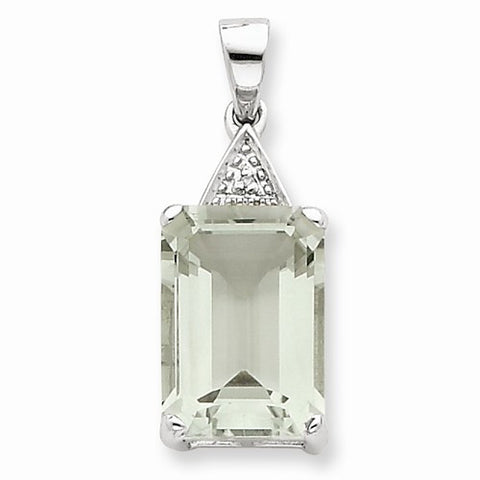 Sterling Silver Emerald-cut Green Quartz & Diamond pendant, Dazzling Pendants for Necklace